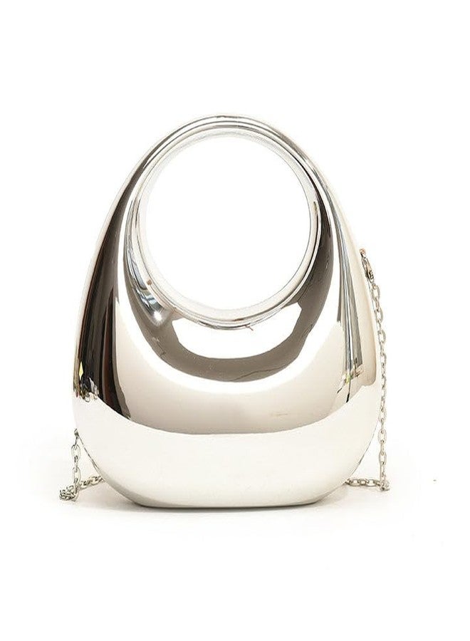DOSYSO Women and Girls Moon Clutch Purse Acrylic Evening Handbag Crossbody Sling Bags With Detachable Chain Strap Glossy Stylish Latest Small Size Cute Wallet Party Wedding Gift Item (Glossy Silver) - Image 1